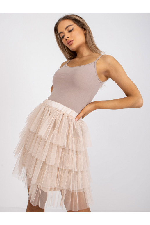 Smėlio spalvos tiulio mini sijonas su...