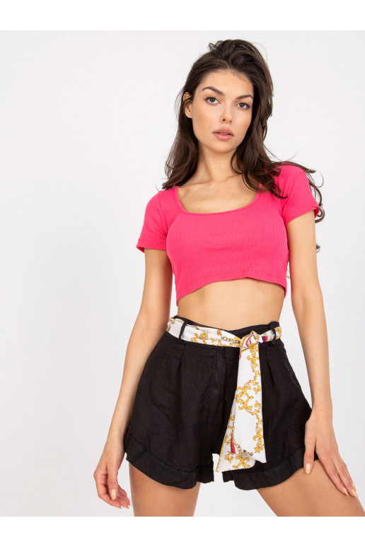 Juodi lininiai laisvalaikio šortai su...