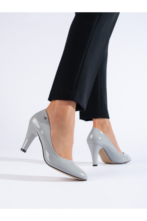 Aukštakulniai bateliai Shelovet pilkos spalvos iš lakuotos eko odos