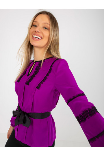 Violetinė moteriška palaidinė su nėriniais 2