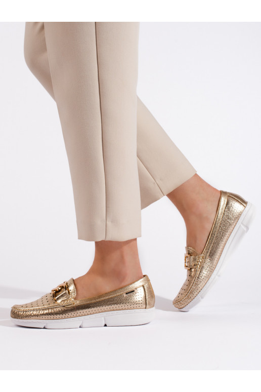 aukso spalvos moteriški mokasinai 