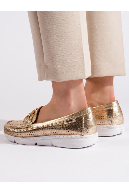 aukso spalvos moteriški mokasinai 