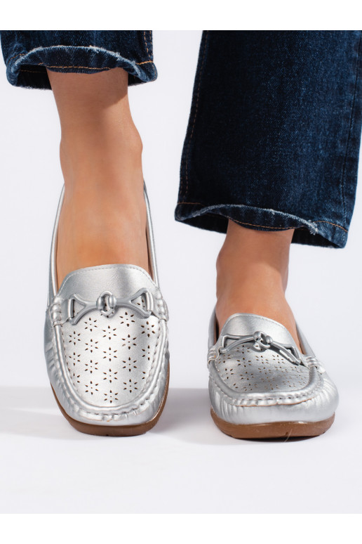 sidabro spalvos moteriški mokasinai sidabro spalvos moteriški mokasinai