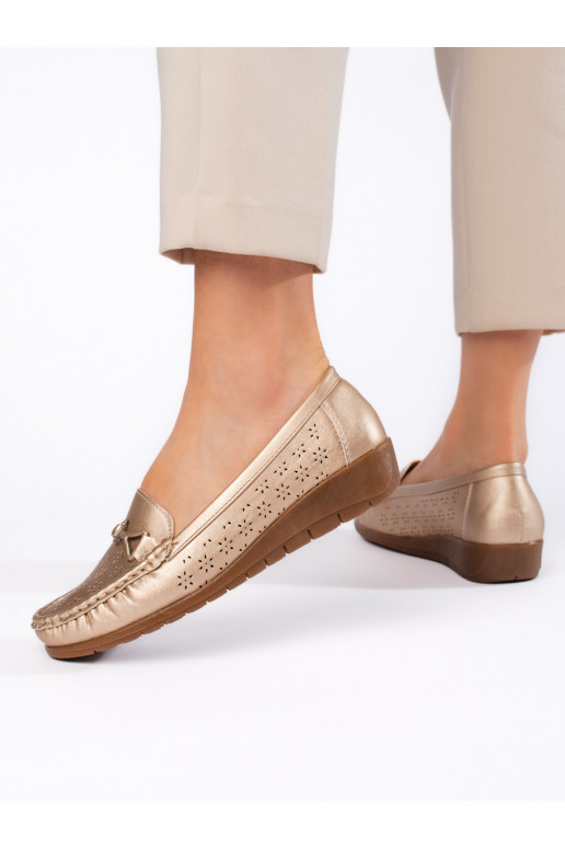 aukso spalvos moteriški mokasinai