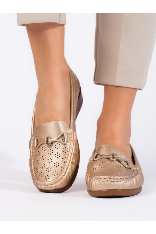 aukso spalvos moteriški mokasinai