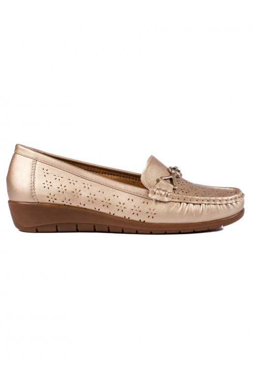 aukso spalvos moteriški mokasinai
