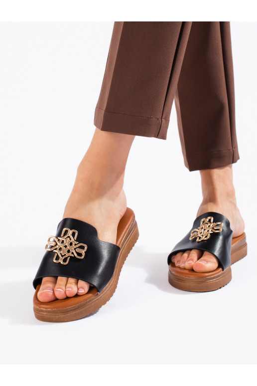 Madingos moteriškos šlepetės  juodos spalvos