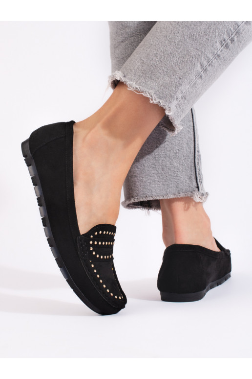 iš zomšos juodos spalvos moteriški mokasinai