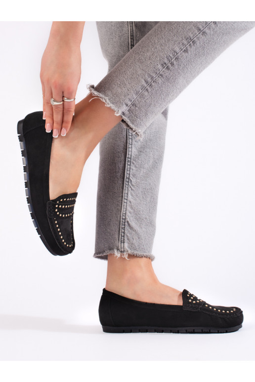 iš zomšos juodos spalvos moteriški mokasinai