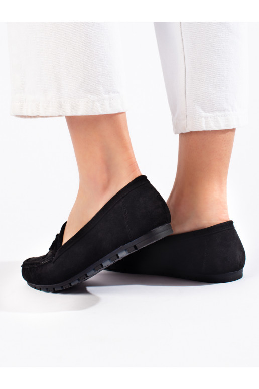 iš zomšos juodos spalvos moteriški mokasinai