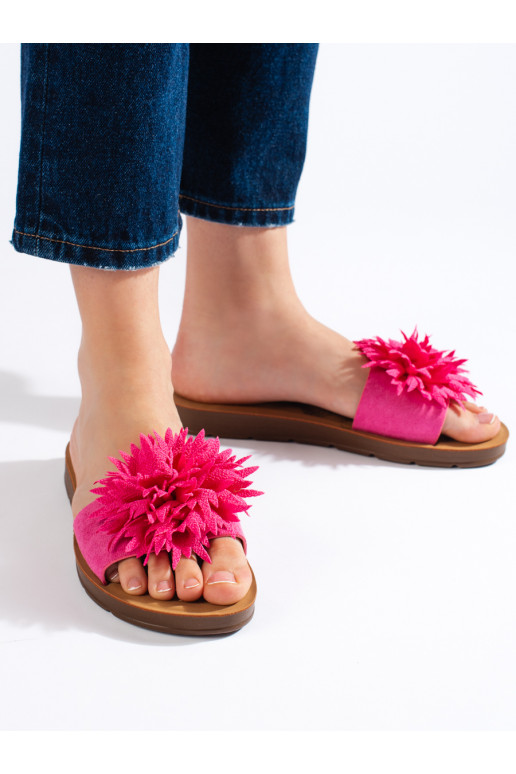 Ryškios rožinės spalvos Šlepetės   z su gėlytėmisem