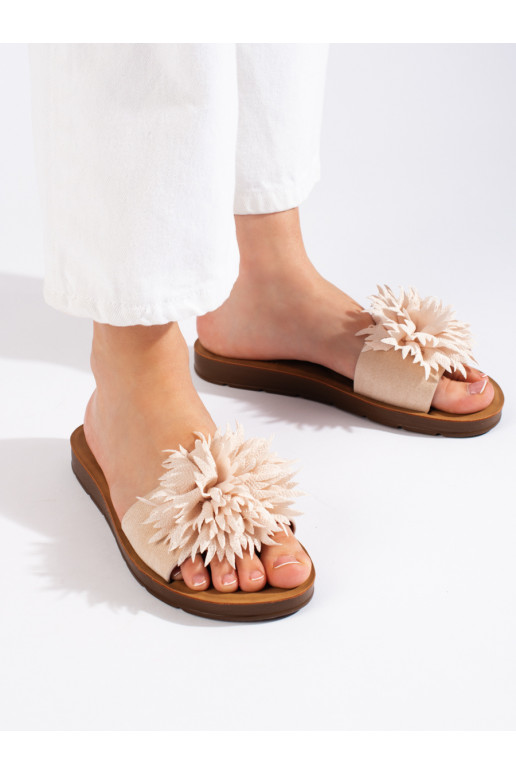 smėlio spalvos Šlepetės   z su gėlytėmisem