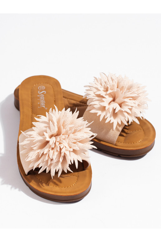 smėlio spalvos Šlepetės   z su gėlytėmisem