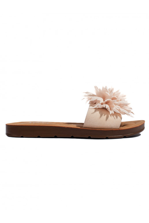 smėlio spalvos Šlepetės   z su gėlytėmisem