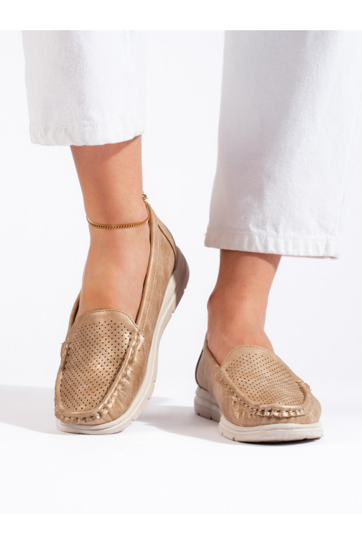 aukso spalvos moteriški mokasinai