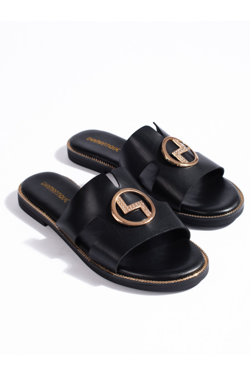 Juodos spalvos  Šlepetės  su aukso spalvos detalėmis