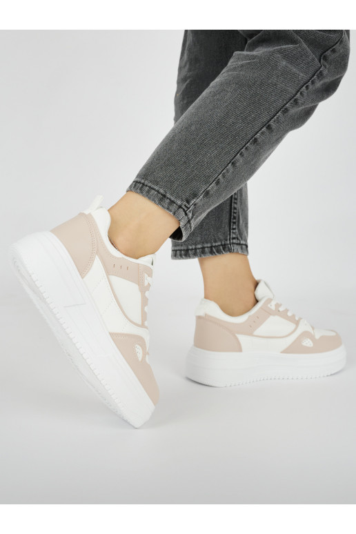 Baltos-rožinės spalvos  sportiniai batai su platforma