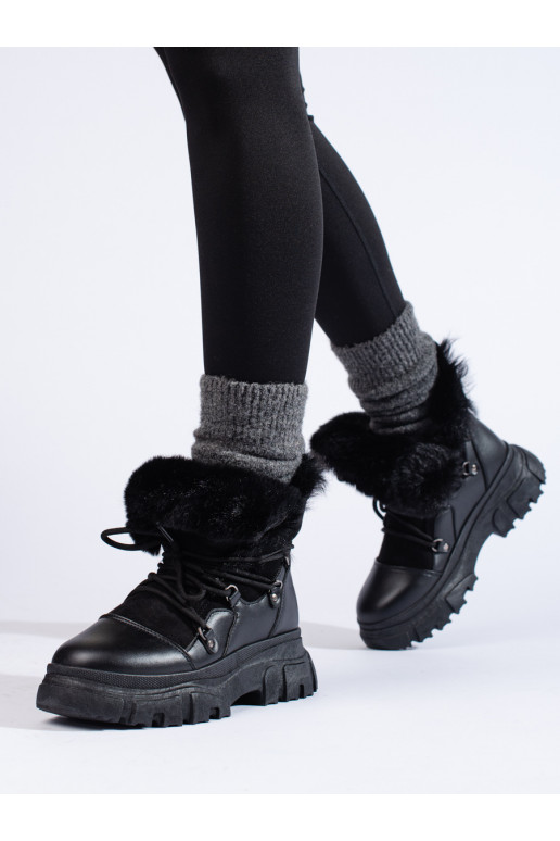 Moteriški sniego batai su kailiuku juodos spalvos