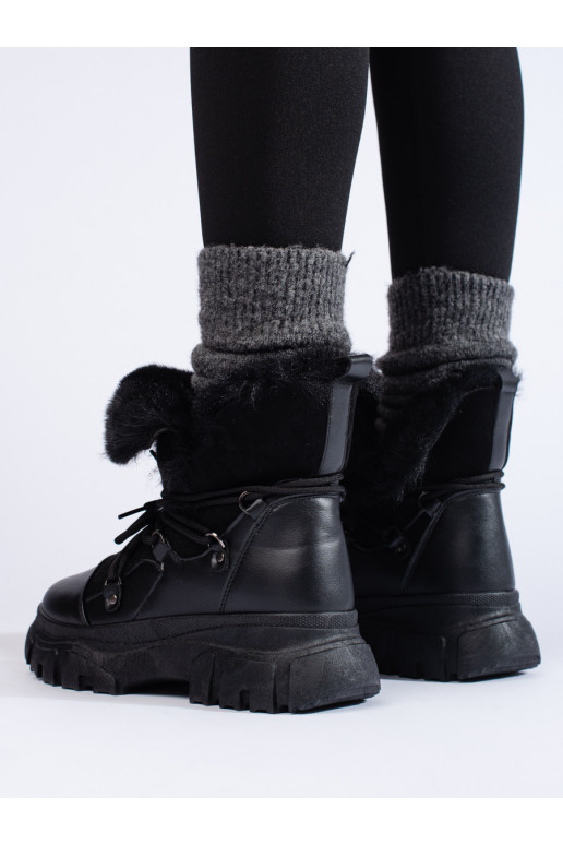 Moteriški sniego batai su kailiuku juodos spalvos