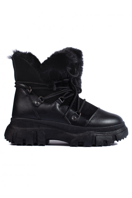 Moteriški sniego batai su kailiuku juodos spalvos