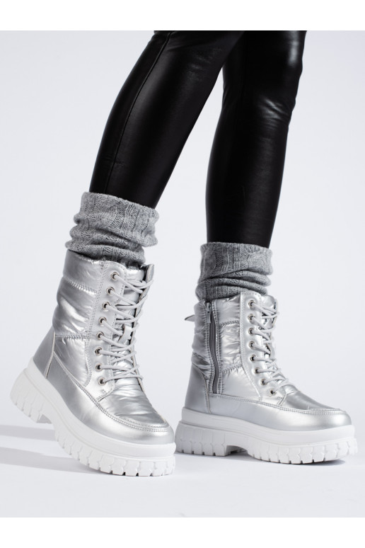 sidabro spalvos Moteriški sniego batai su raišteliais