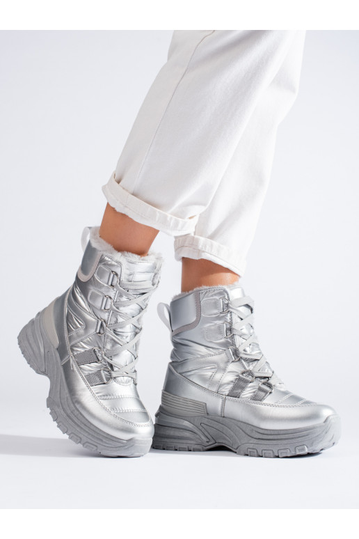 sidabro spalvos Moteriški sniego batai su kailiuku Potocki