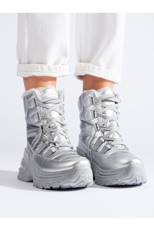 sidabro spalvos Moteriški sniego batai su kailiuku Potocki