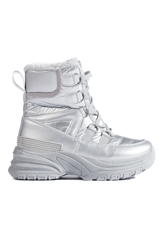 sidabro spalvos Moteriški sniego batai su kailiuku Potocki