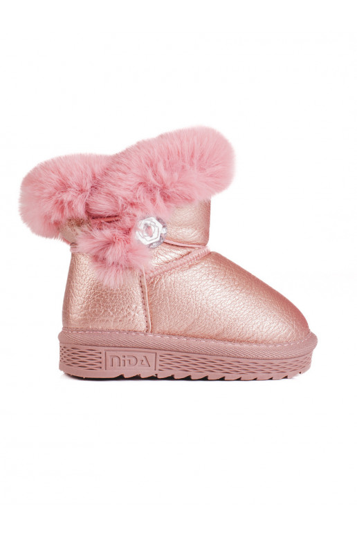 sniego batai  su kailiuku rožinės spalvos