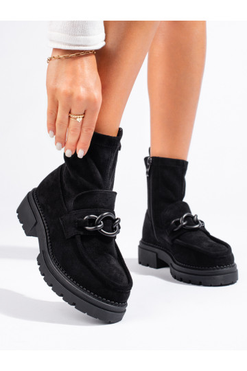 Juodos spalvos moteriški batai su platforma iš zomšos 2