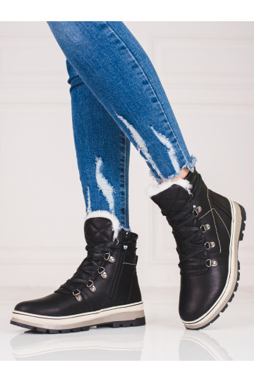 Juodos spalvos Moteriški batai su pašiltinimu viduje 2