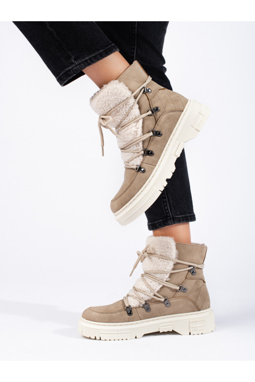 smėlio spalvos Moteriški sniego batai su avikailiu