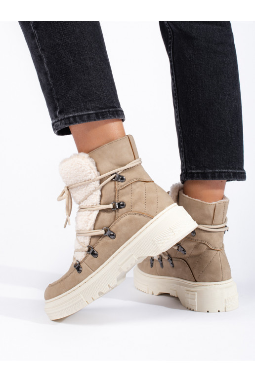 smėlio spalvos Moteriški sniego batai su avikailiu