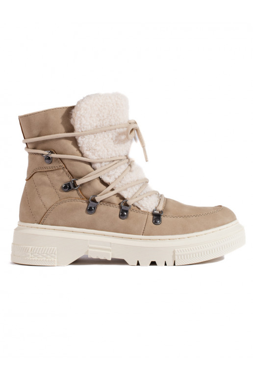 smėlio spalvos Moteriški sniego batai su avikailiu