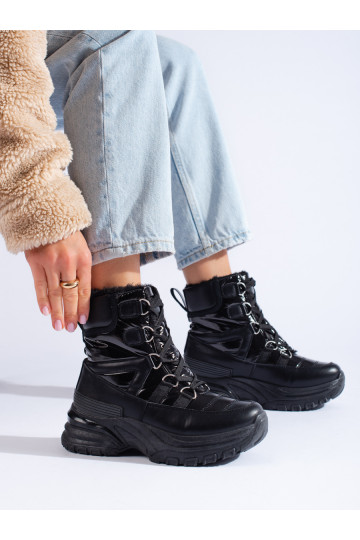 Juodos spalvos Moteriški sniego batai su kailiuku Potocki