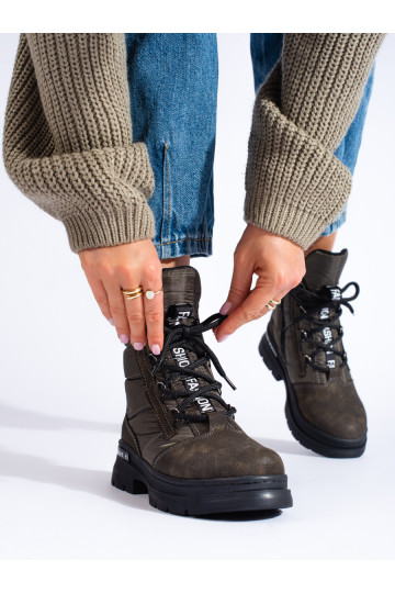 Moteriški sniego batai su raištukais khaki 2