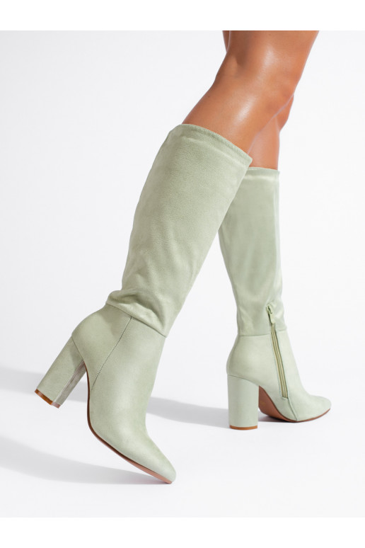 Ilgaauliai batai iš eko zomšos žalios spalvos