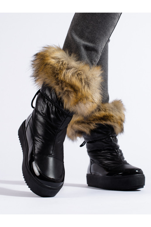 juodos spalvos  sniego batai su kailiuku  juodos spalvos  sniego batai su kailiuku