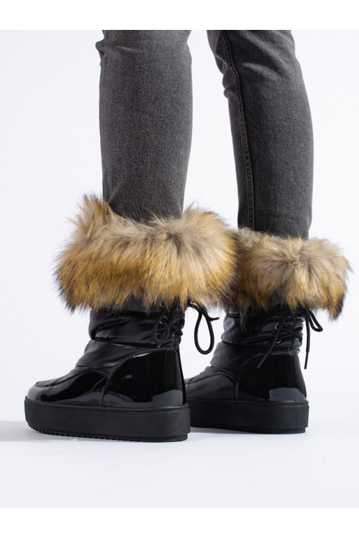 juodos spalvos  sniego batai su kailiuku  juodos spalvos  sniego batai su kailiuku