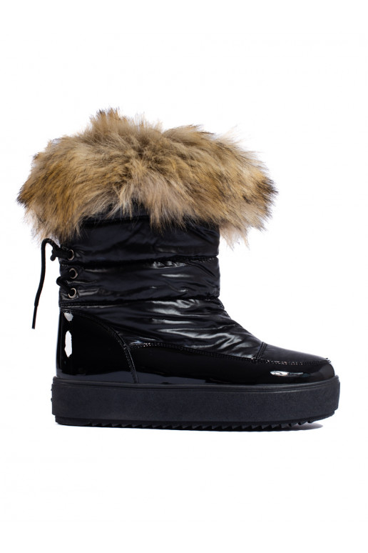 juodos spalvos  sniego batai su kailiuku  juodos spalvos  sniego batai su kailiuku