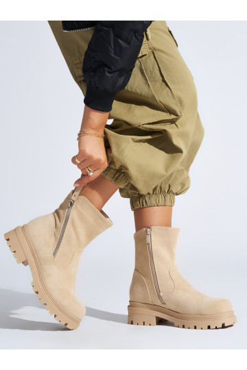 rudos spalvos moteriški batai z ozdobnym zamkiem