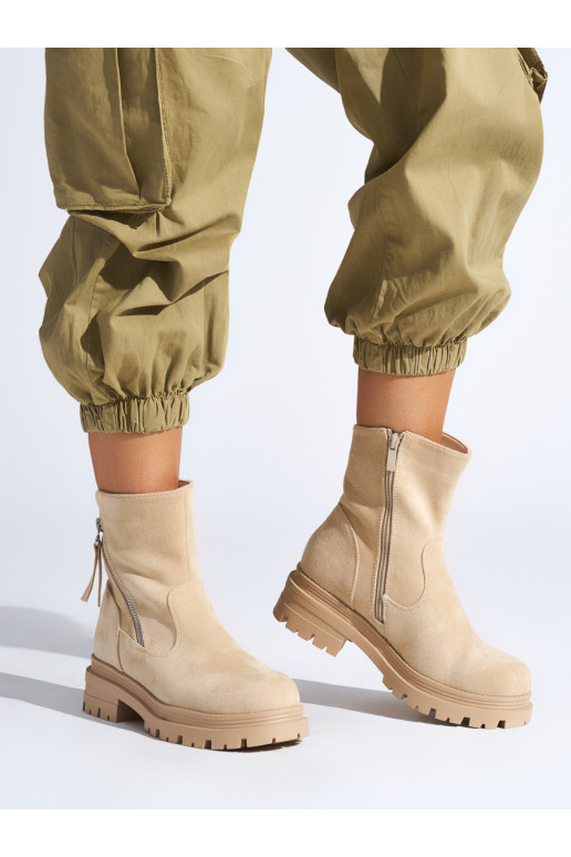 rudos spalvos moteriški batai z ozdobnym zamkiem