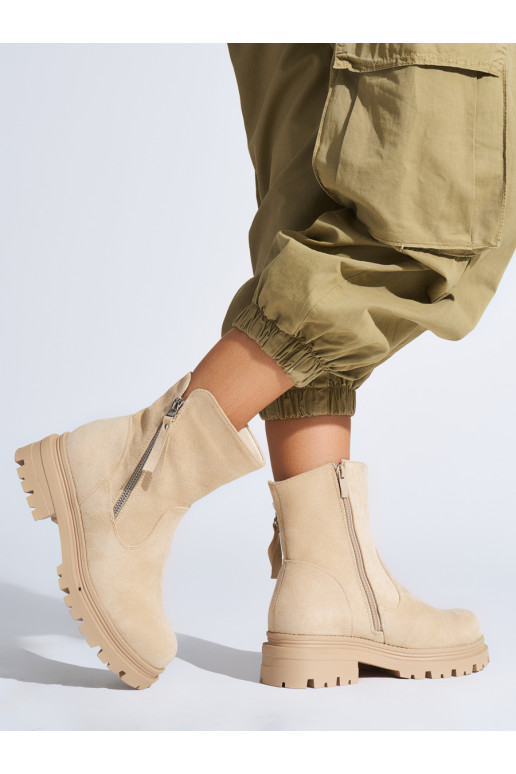 rudos spalvos moteriški batai z ozdobnym zamkiem