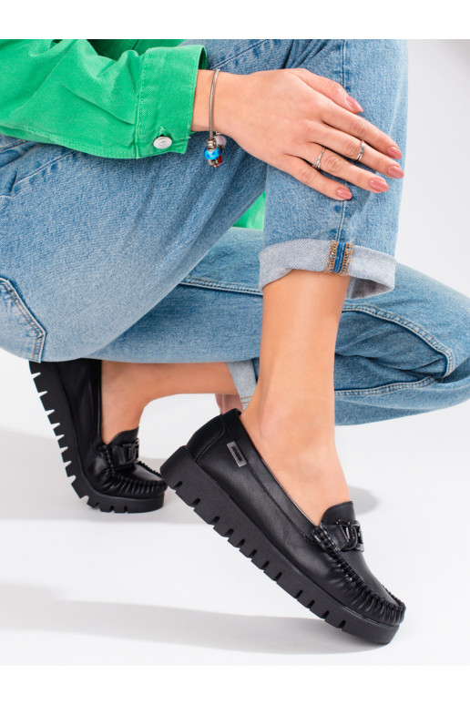 Juodos spalvos moteriški mokasinai su platforma