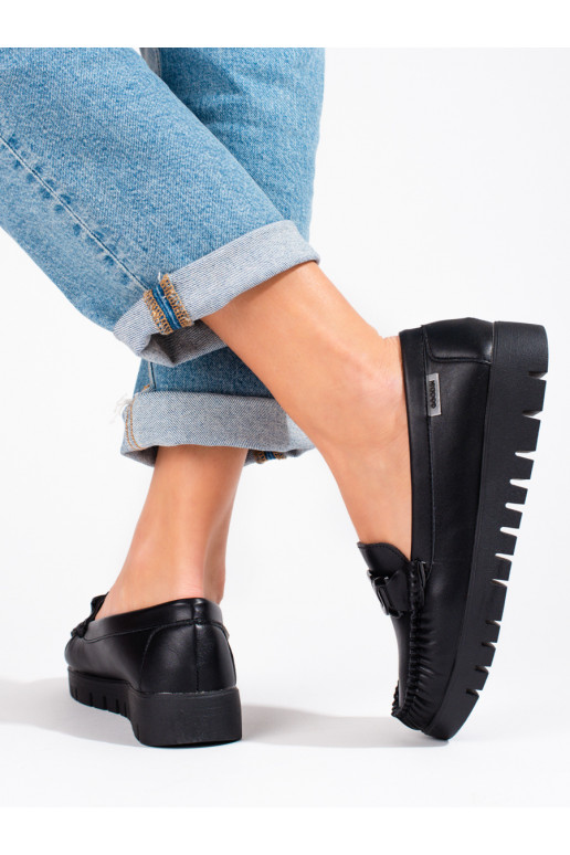 Juodos spalvos moteriški mokasinai su platforma