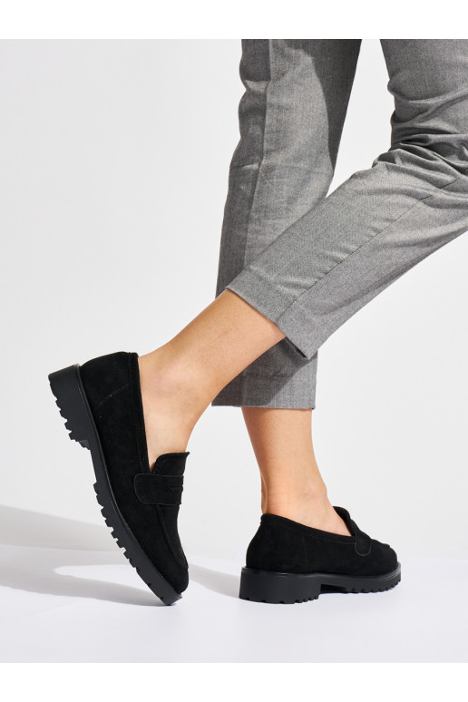 Juodos spalvos iš zomšos moteriški mokasinai Juodos spalvos iš zomšos moteriški mokasinai