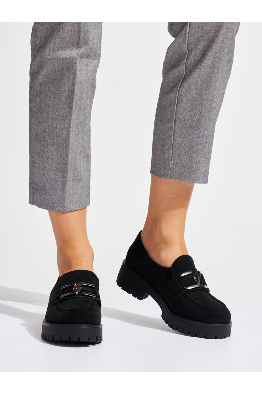 iš zomšos juodos spalvos moteriški mokasinai