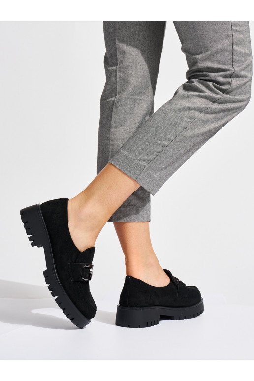 iš zomšos juodos spalvos moteriški mokasinai