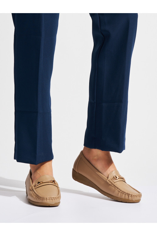 smėlio spalvos moteriški mokasinai ze zdobieniem