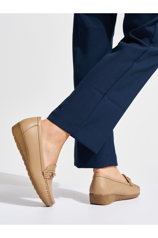 smėlio spalvos moteriški mokasinai ze zdobieniem